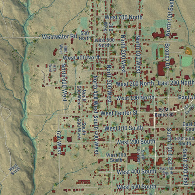 Close-up of the map of Blanding, Utah print showing street and building detail