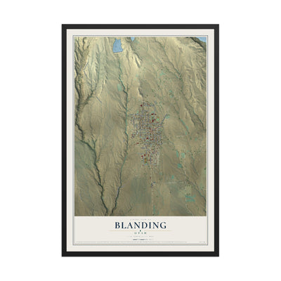 Map of Blanding, Utah, 12 x 18 inch print in a black wood frame