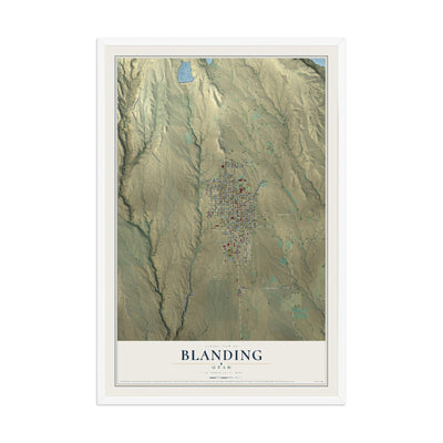 Map of Blanding, Utah, 12 x 18 inch print in a white wood frame