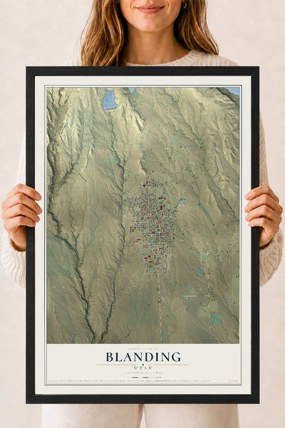 Map of Blanding, Utah, 18 x 24 inch print in a black wood frame