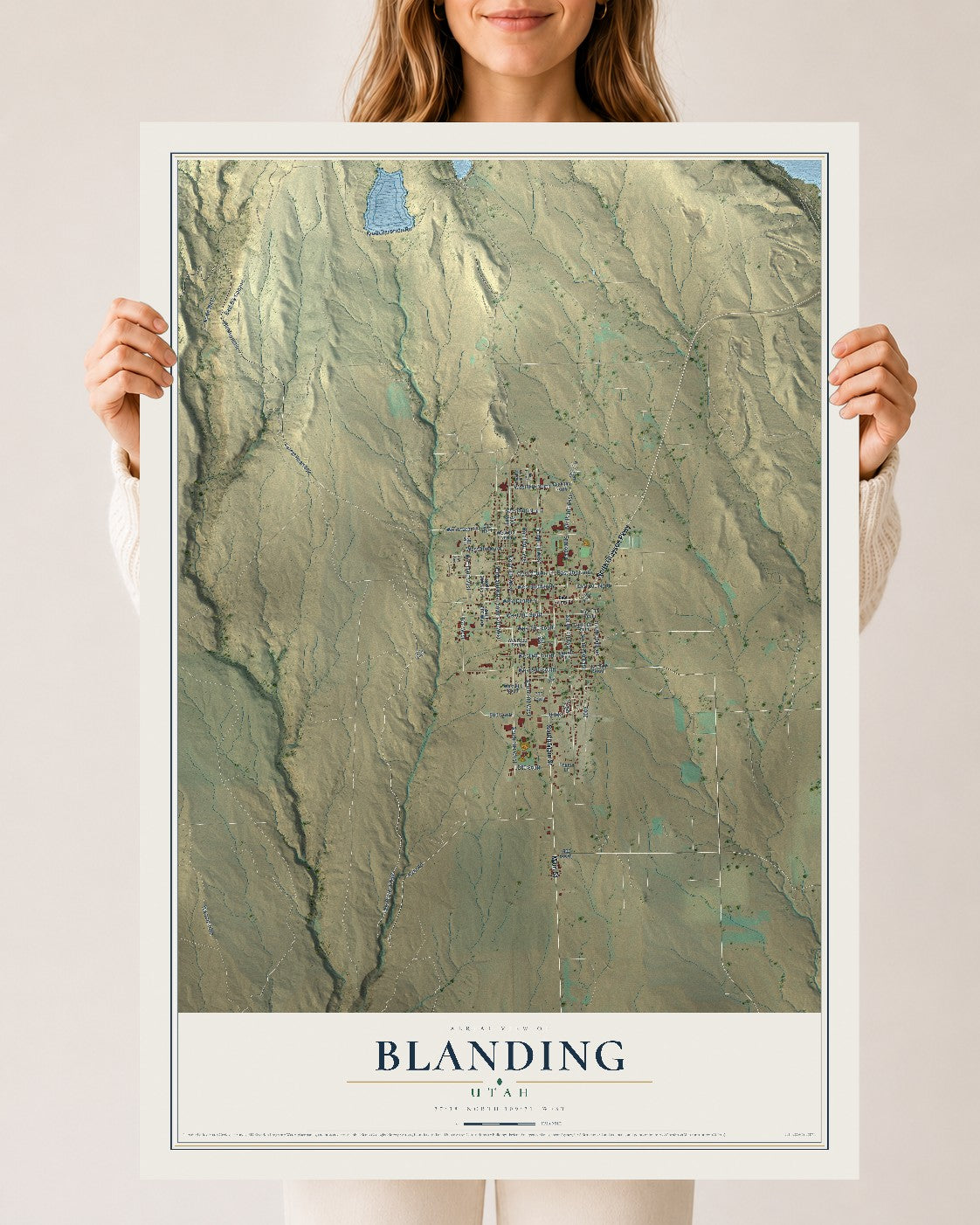 Map of Blanding, Utah, 24 x 36 inch unframed archival matte print