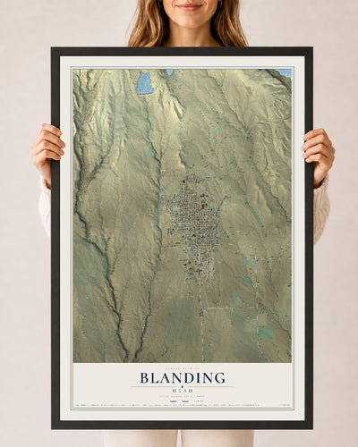 Map of Blanding, Utah, 24 x 36 inch print in a black wood frame