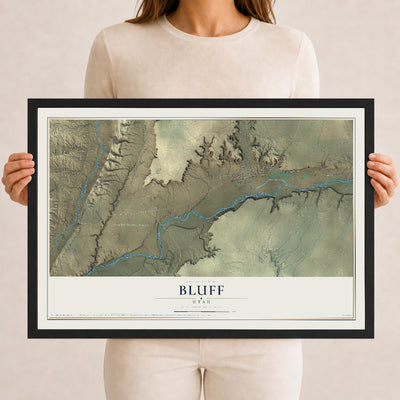 Map of Bluff, Utah, 12 x 18 inch print in a black wood frame