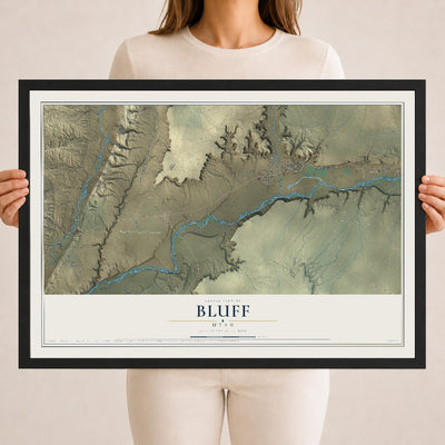 Map of Bluff, Utah, 18 x 24 inch print in a black wood frame
