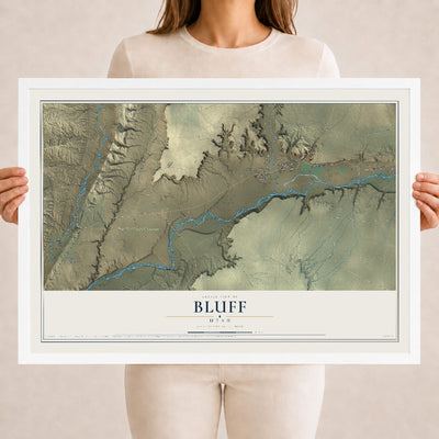 Map of Bluff, Utah, 18 x 24 inch print in a white wood frame