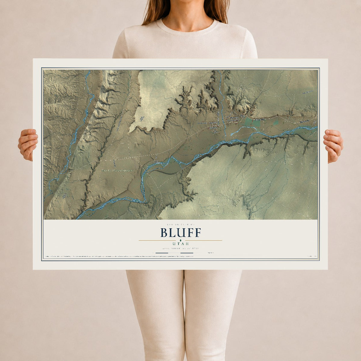 Map of Bluff, Utah, 24 x 36 inch unframed archival matte print