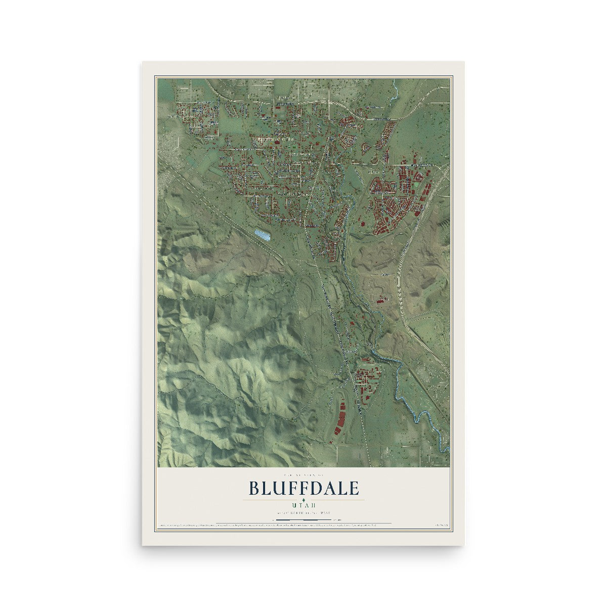 Map of Bluffdale, Utah, 12 x 18 inch unframed archival matte print