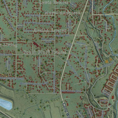 Close-up of the map of Bluffdale, Utah print showing street and building detail