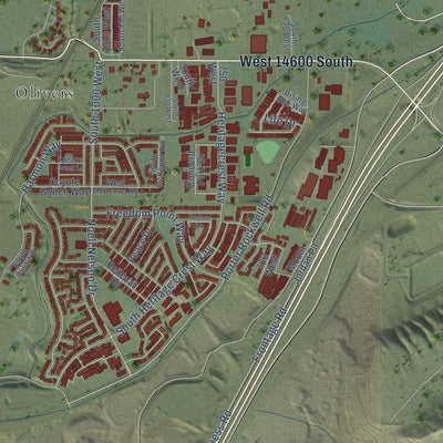 Second close-up of the map of Bluffdale, Utah print showing more streets and buildings