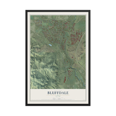 Map of Bluffdale, Utah, 12 x 18 inch print in a black wood frame