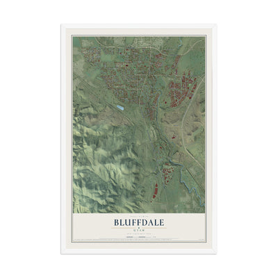 Map of Bluffdale, Utah, 12 x 18 inch print in a white wood frame