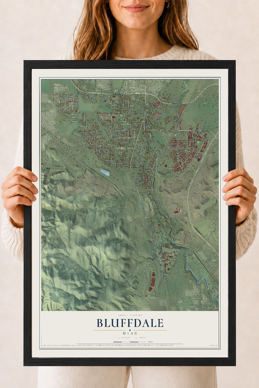 Map of Bluffdale, Utah, 18 x 24 inch print in a black wood frame