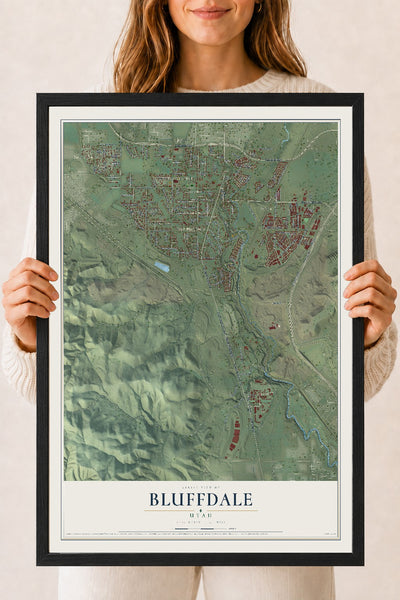 Map of Bluffdale, Utah, 18 x 24 inch print in a black wood frame