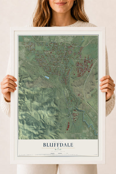Map of Bluffdale, Utah, 18 x 24 inch print in a white wood frame