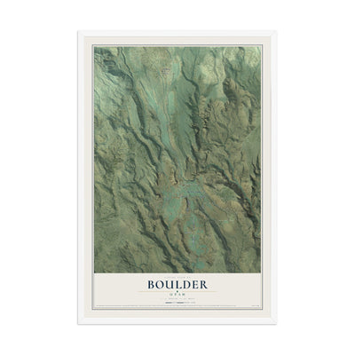 Map of Boulder, Utah, 12 x 18 inch print in a white wood frame