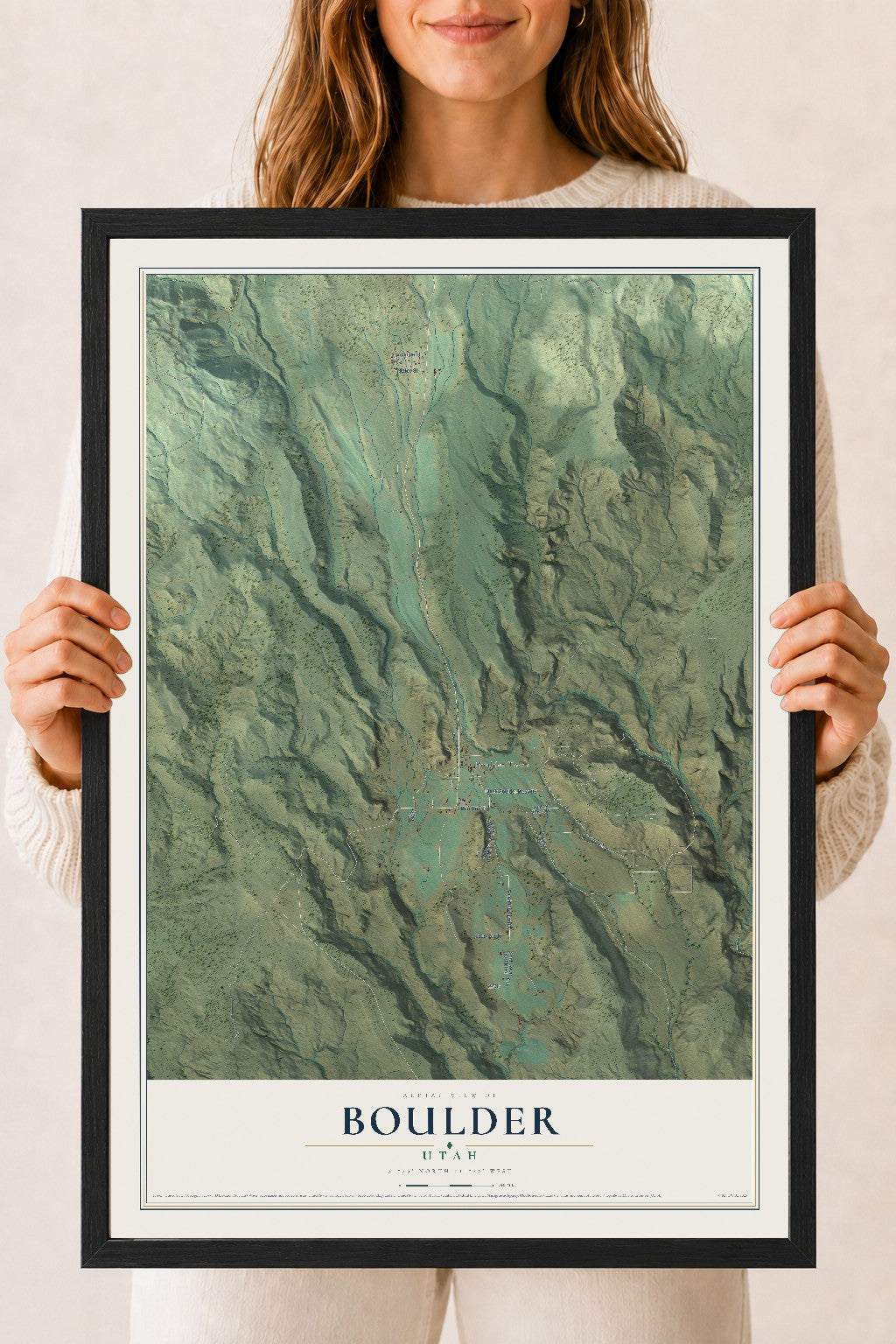 Map of Boulder, Utah, 18 x 24 inch print in a black wood frame