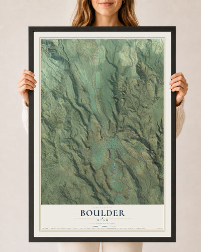 Map of Boulder, Utah, 24 x 36 inch print in a black wood frame