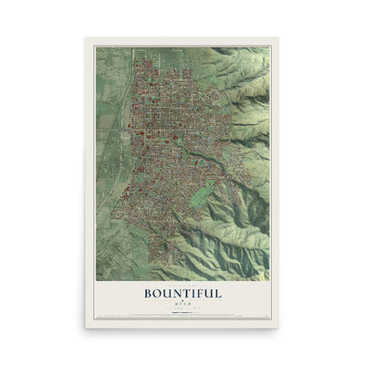 Map of Bountiful, Utah, 12 x 18 inch unframed archival matte print