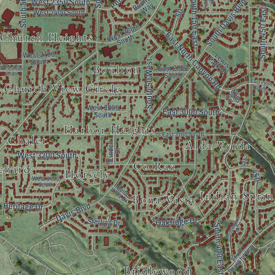 Second close-up of the map of Bountiful, Utah print showing more streets and buildings