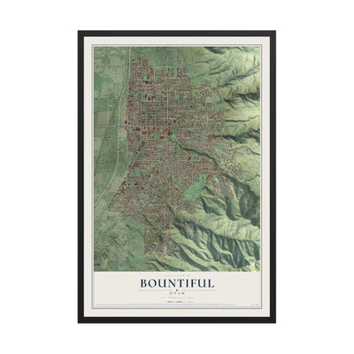 Map of Bountiful, Utah, 12 x 18 inch print in a black wood frame