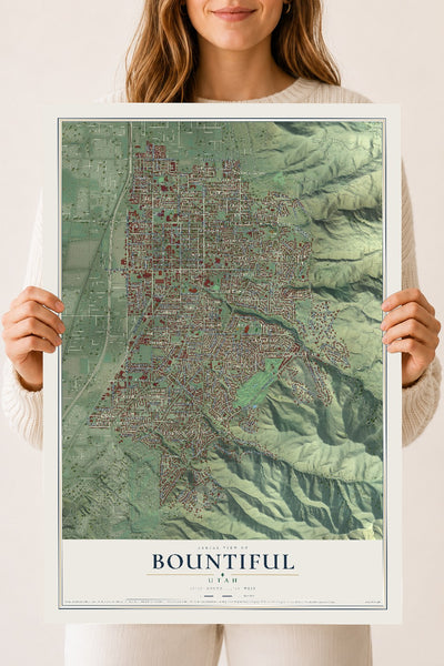 Map of Bountiful, Utah, 18 x 24 inch unframed archival matte print