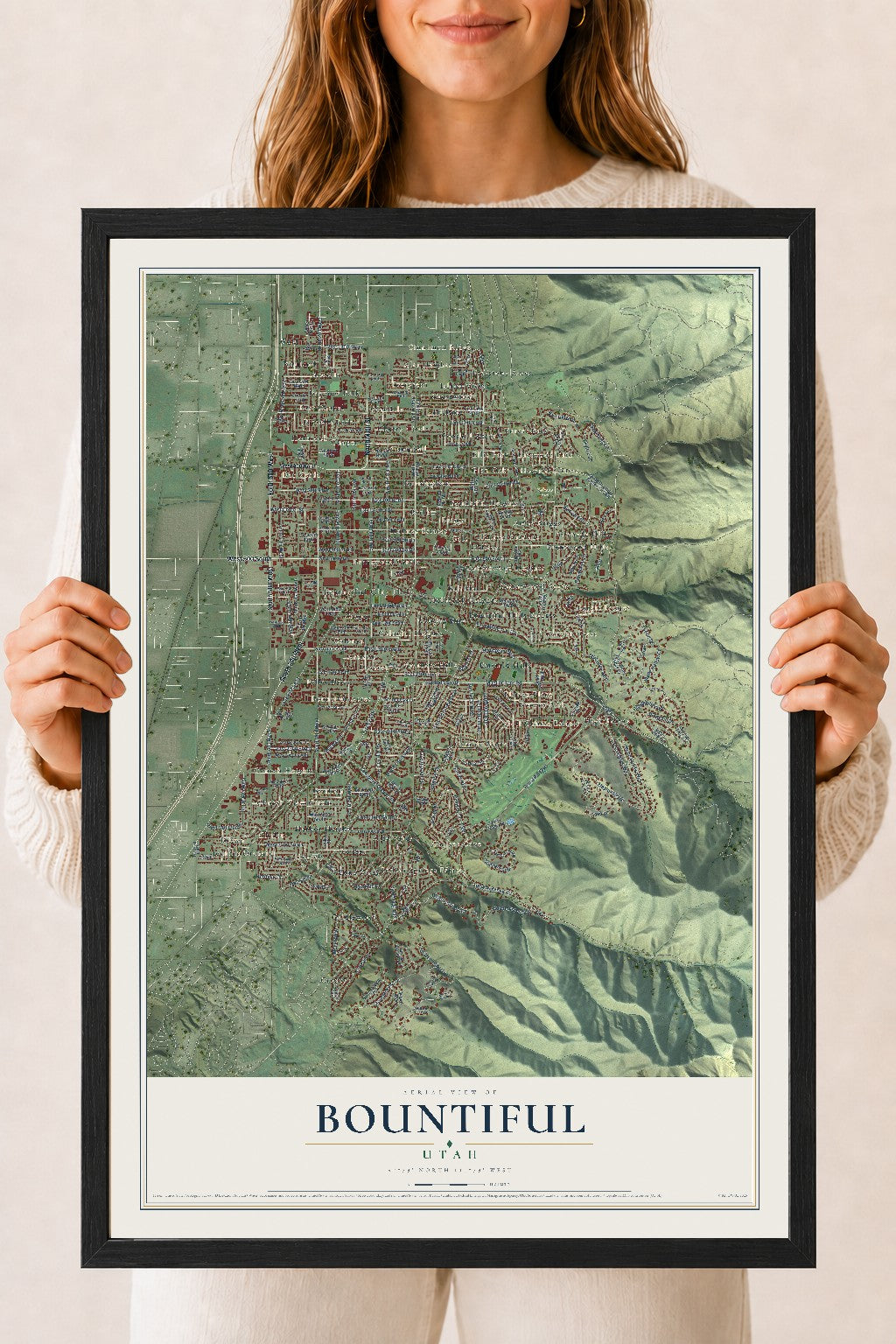 Map of Bountiful, Utah, 18 x 24 inch print in a black wood frame