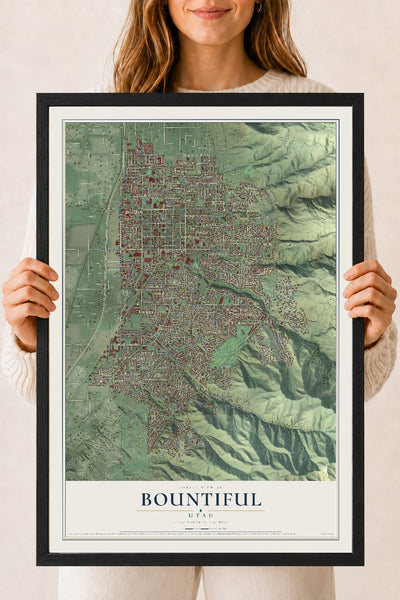 Map of Bountiful, Utah, 18 x 24 inch print in a black wood frame