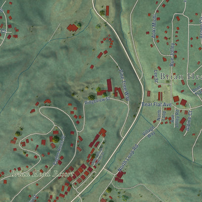 Second close-up of the map of Brian Head, Utah print showing more streets and buildings