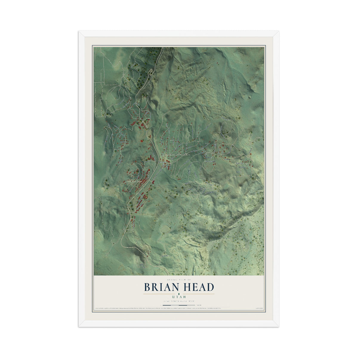 Map of Brian Head, Utah, 12 x 18 inch print in a white wood frame