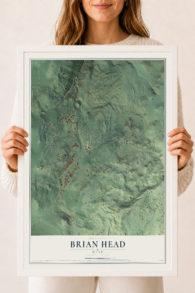 Map of Brian Head, Utah, 18 x 24 inch print in a white wood frame
