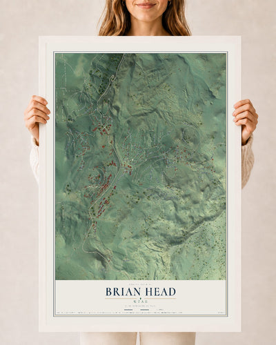 Map of Brian Head, Utah, 24 x 36 inch print in a white wood frame