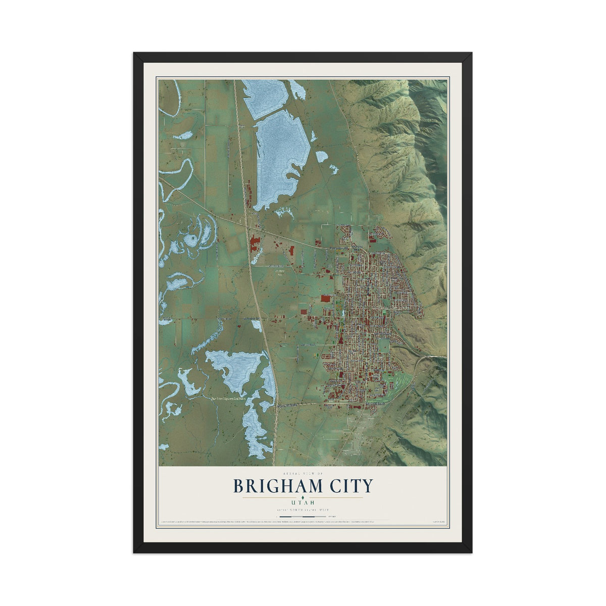 Map of Brigham City, Utah, 12 x 18 inch print in a black wood frame