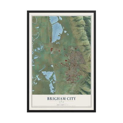 Map of Brigham City, Utah, 12 x 18 inch print in a black wood frame