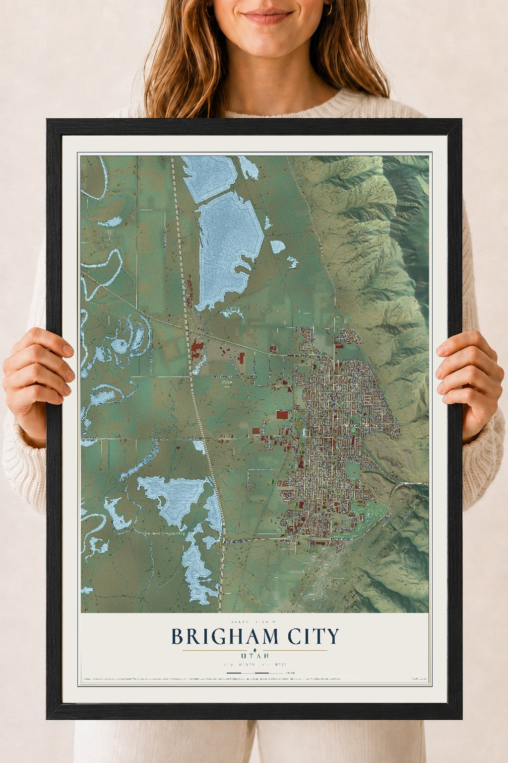 Map of Brigham City, Utah, 18 x 24 inch print in a black wood frame