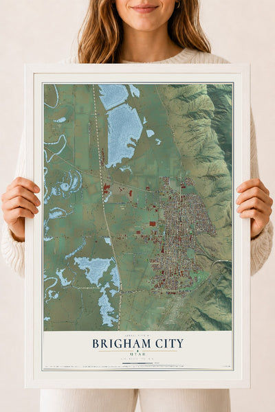 Map of Brigham City, Utah, 18 x 24 inch print in a white wood frame