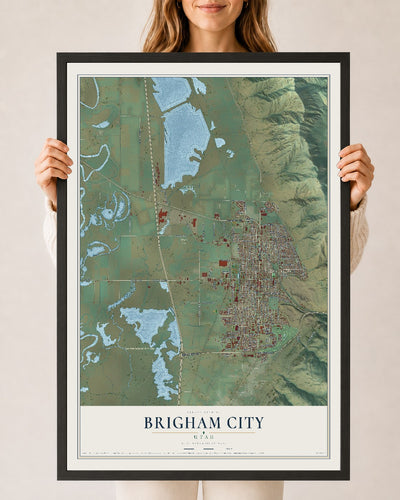 Map of Brigham City, Utah, 24 x 36 inch print in a black wood frame