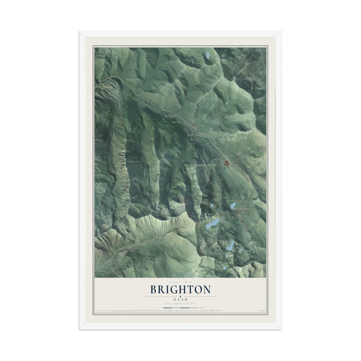Map of Brighton, Utah, 12 x 18 inch print in a white wood frame