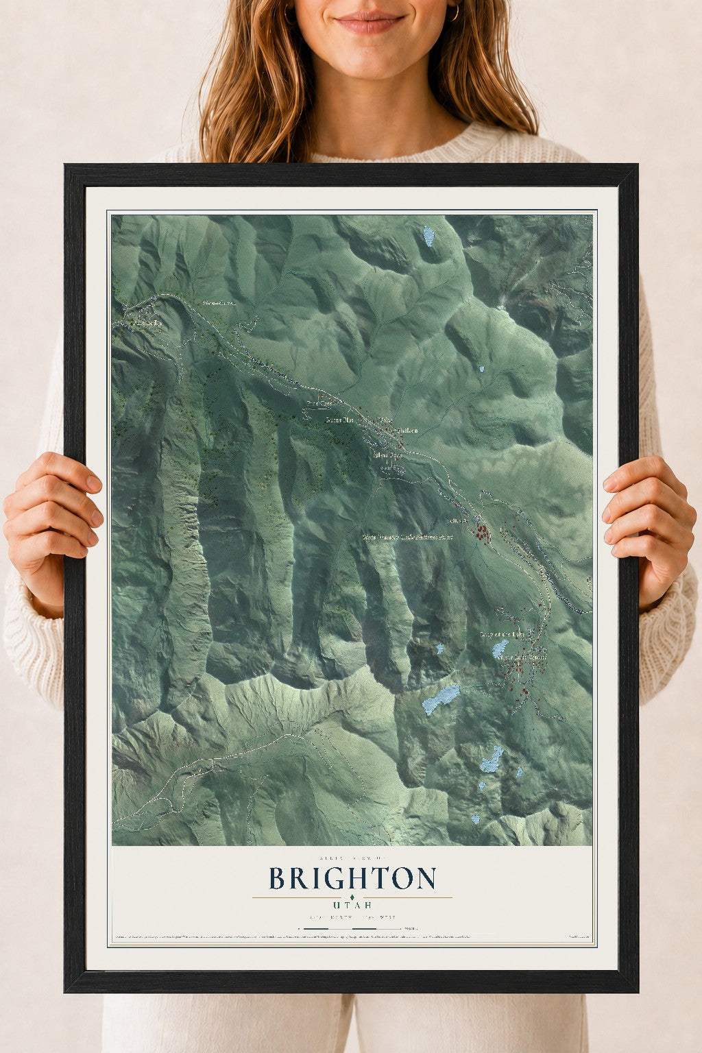 Map of Brighton, Utah, 18 x 24 inch print in a black wood frame