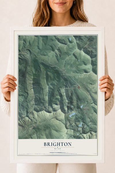 Map of Brighton, Utah, 18 x 24 inch print in a white wood frame
