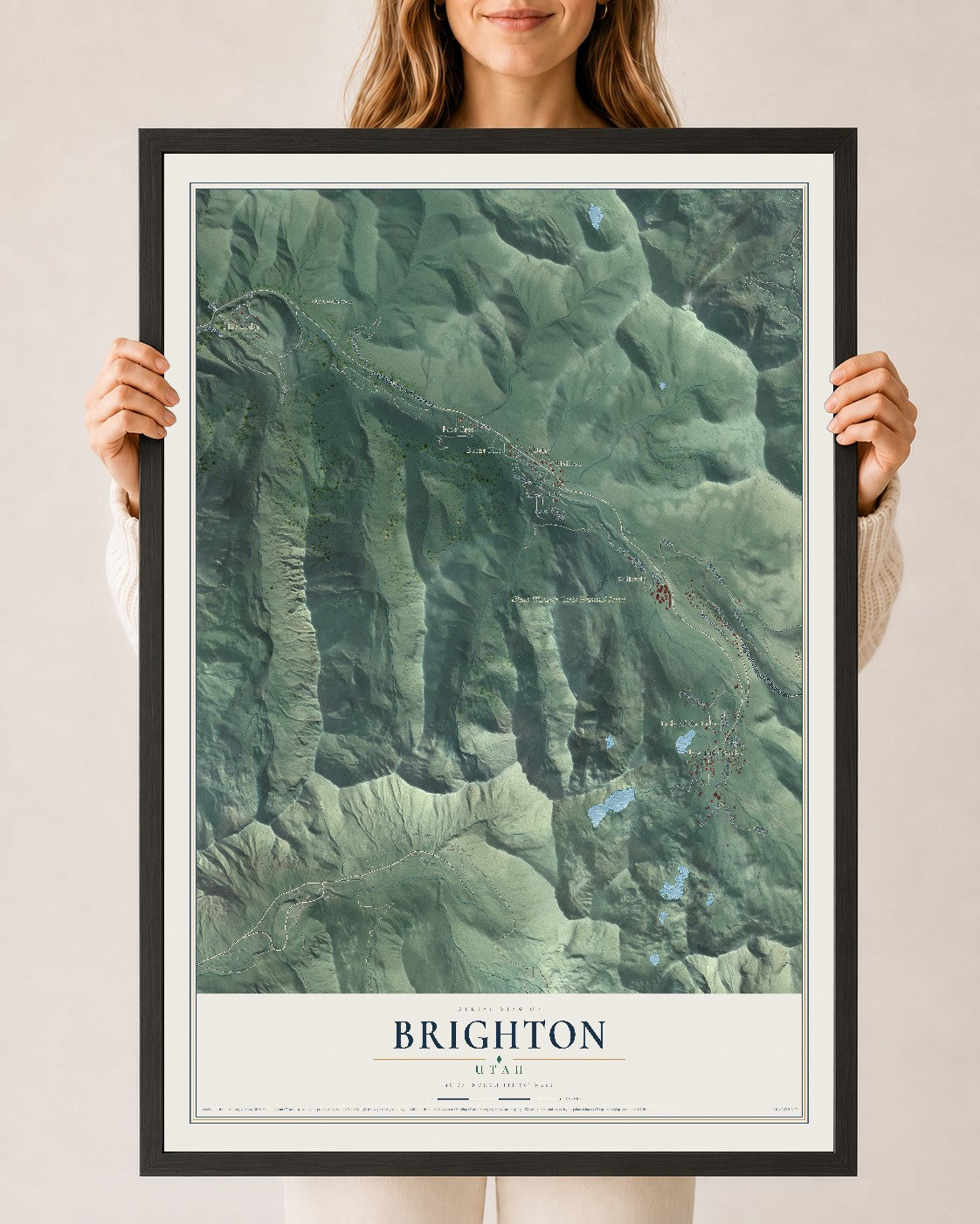 Map of Brighton, Utah, 24 x 36 inch print in a black wood frame