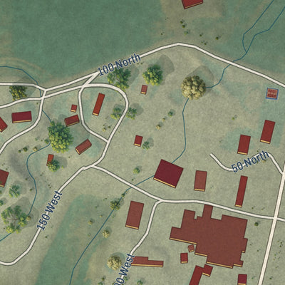 Second close-up of the map of Bryce Canyon City, Utah print showing more streets and buildings