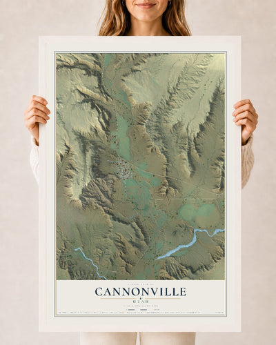 Map of Cannonville, Utah, 24 x 36 inch print in a white wood frame