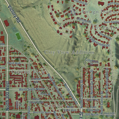Close-up of the map of Capitol Hill, Utah print showing street and building detail