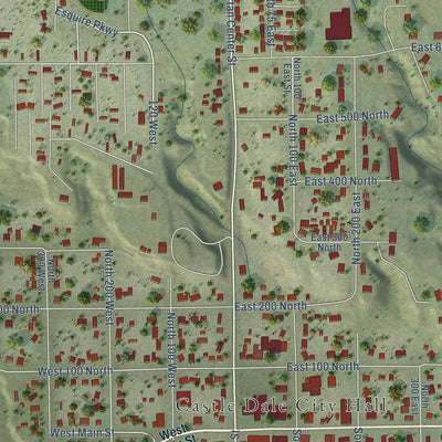 Close-up of the map of Castle Dale, Utah print showing street and building detail
