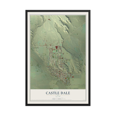 Map of Castle Dale, Utah, 12 x 18 inch print in a black wood frame