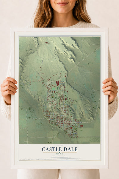 Map of Castle Dale, Utah, 18 x 24 inch print in a white wood frame