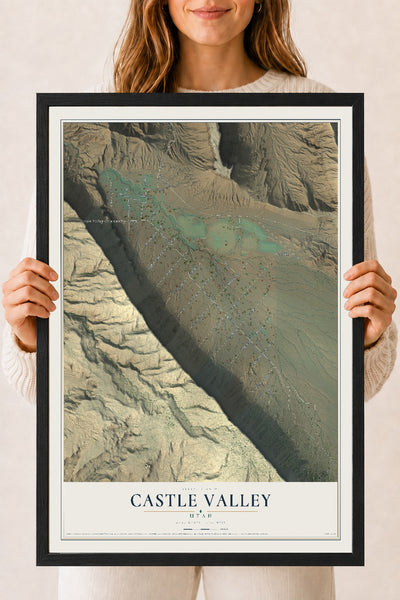 Map of Castle Valley, Utah, 18 x 24 inch print in a black wood frame