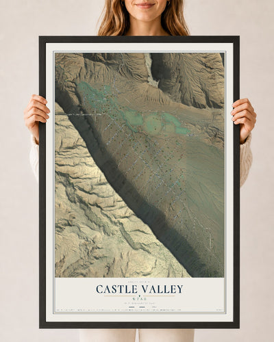 Map of Castle Valley, Utah, 24 x 36 inch print in a black wood frame