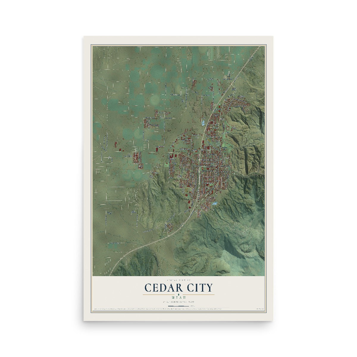 Map of Cedar City, Utah, 12 x 18 inch unframed archival matte print