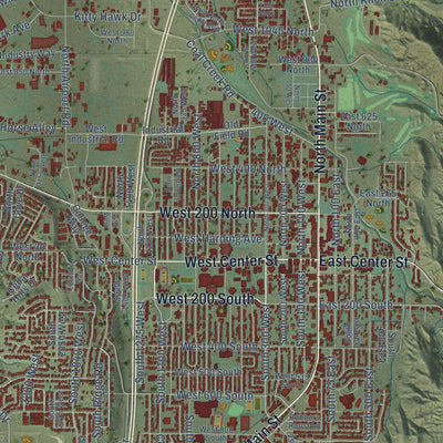 Close-up of the map of Cedar City, Utah print showing street and building detail